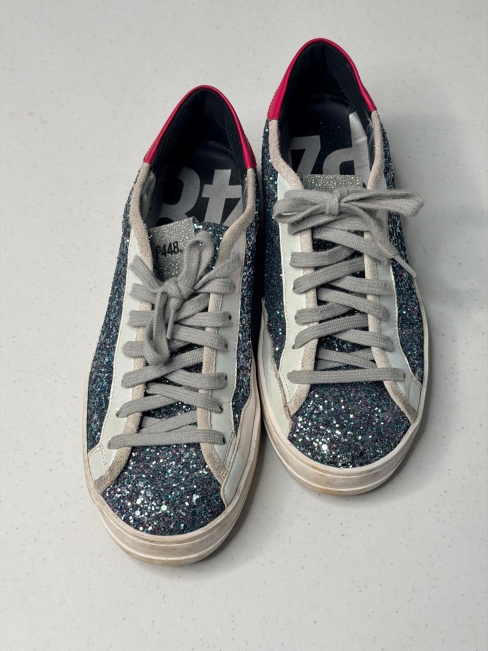 P448 Glitter Low-Top Sneakers with Pink Heel - Picture 4 of 10